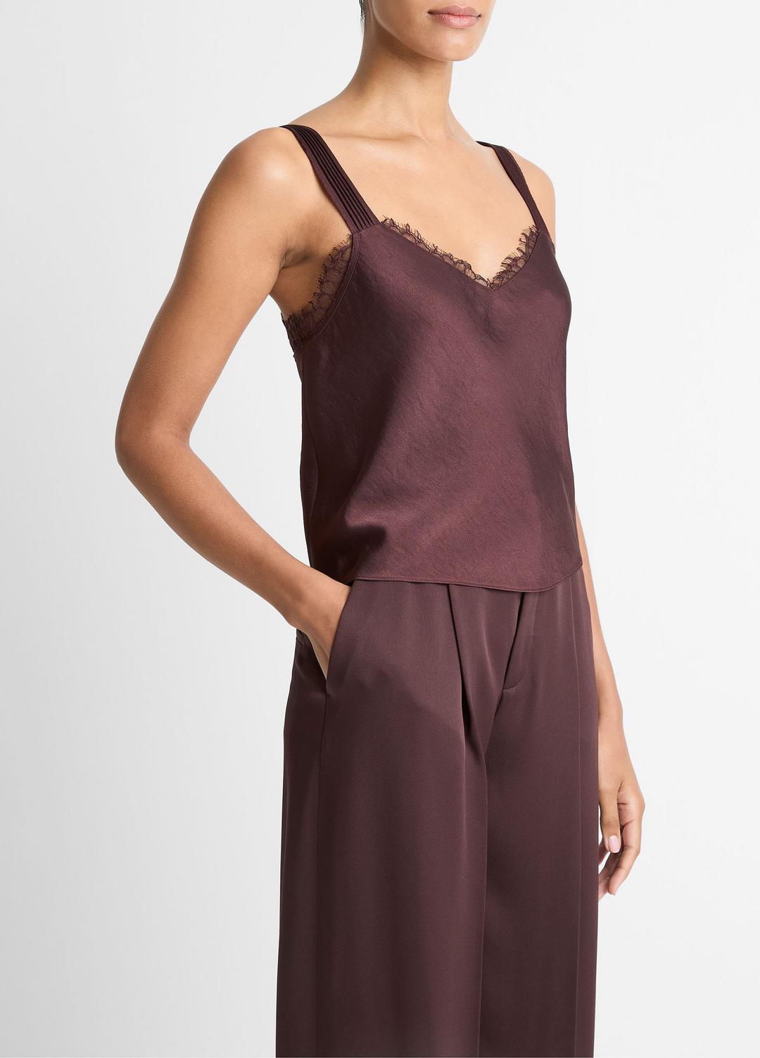 Lace-Trim Satin Camisole in Tank Tops - FIG