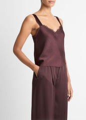 Lace-Trim Satin Camisole in Tank Tops - FIG