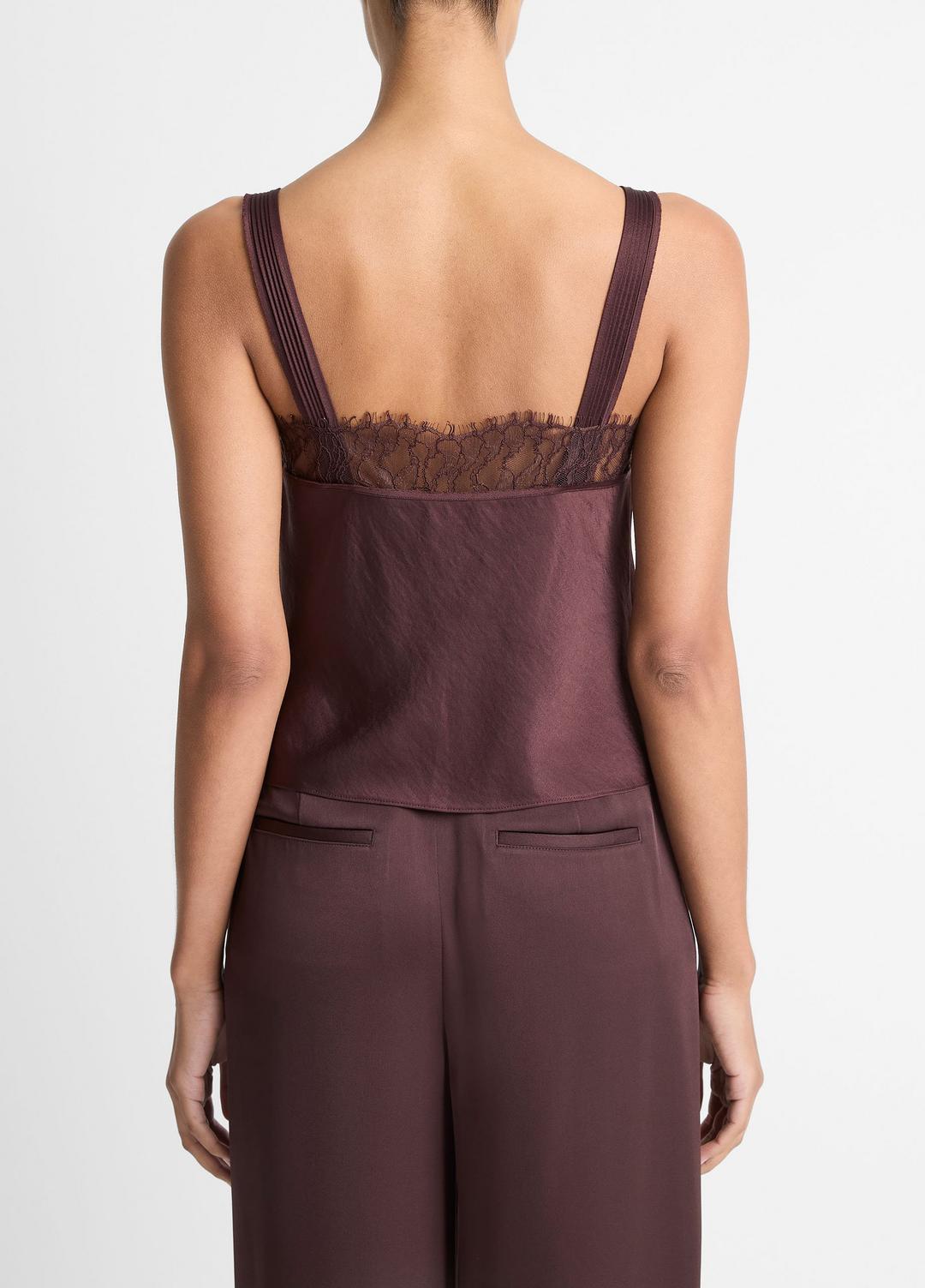 Lace-Trim Satin Camisole in Tank Tops - FIG