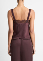 Lace-Trim Satin Camisole in Tank Tops - FIG