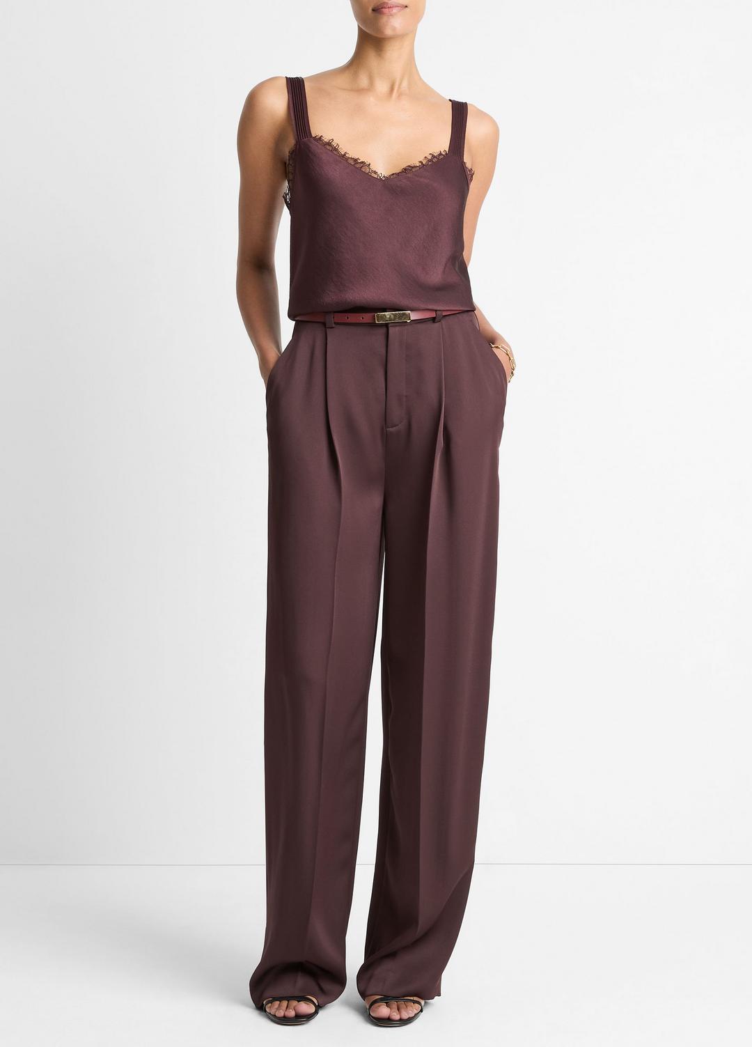 Lace-Trim Satin Camisole in Tank Tops - FIG