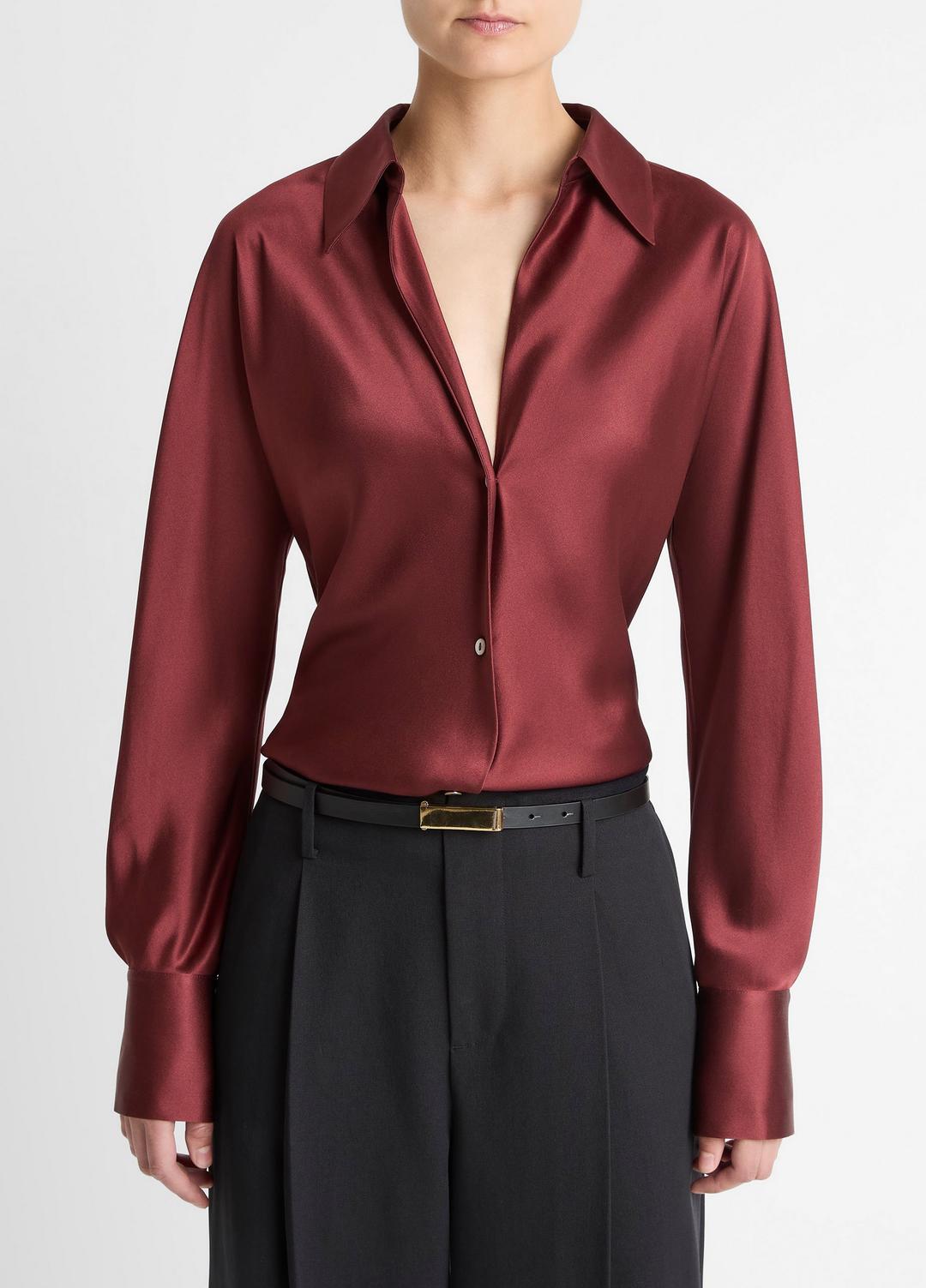 Silk Bias Long-Sleeve Blouse in Long Sleeve - BORDEAUX