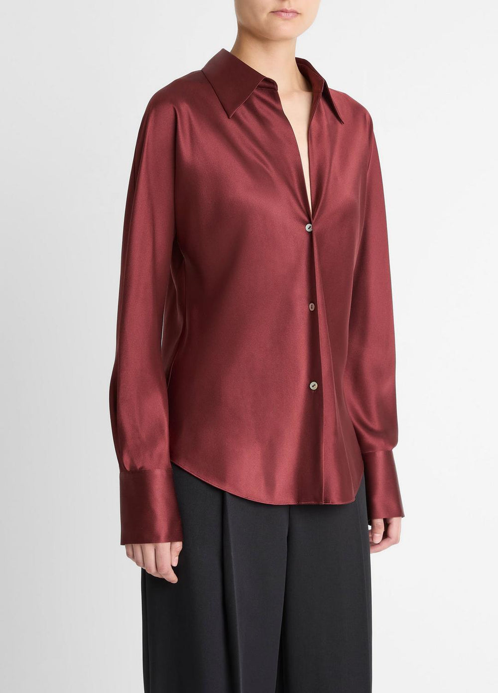 Silk Bias Long-Sleeve Blouse in Long Sleeve - BORDEAUX