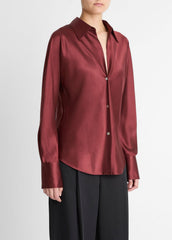 Silk Bias Long-Sleeve Blouse in Long Sleeve - BORDEAUX