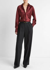 Silk Bias Long-Sleeve Blouse in Long Sleeve - BORDEAUX
