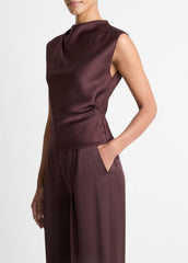 Satin Draped Cowl-Neck Top in Tank Tops - FIG