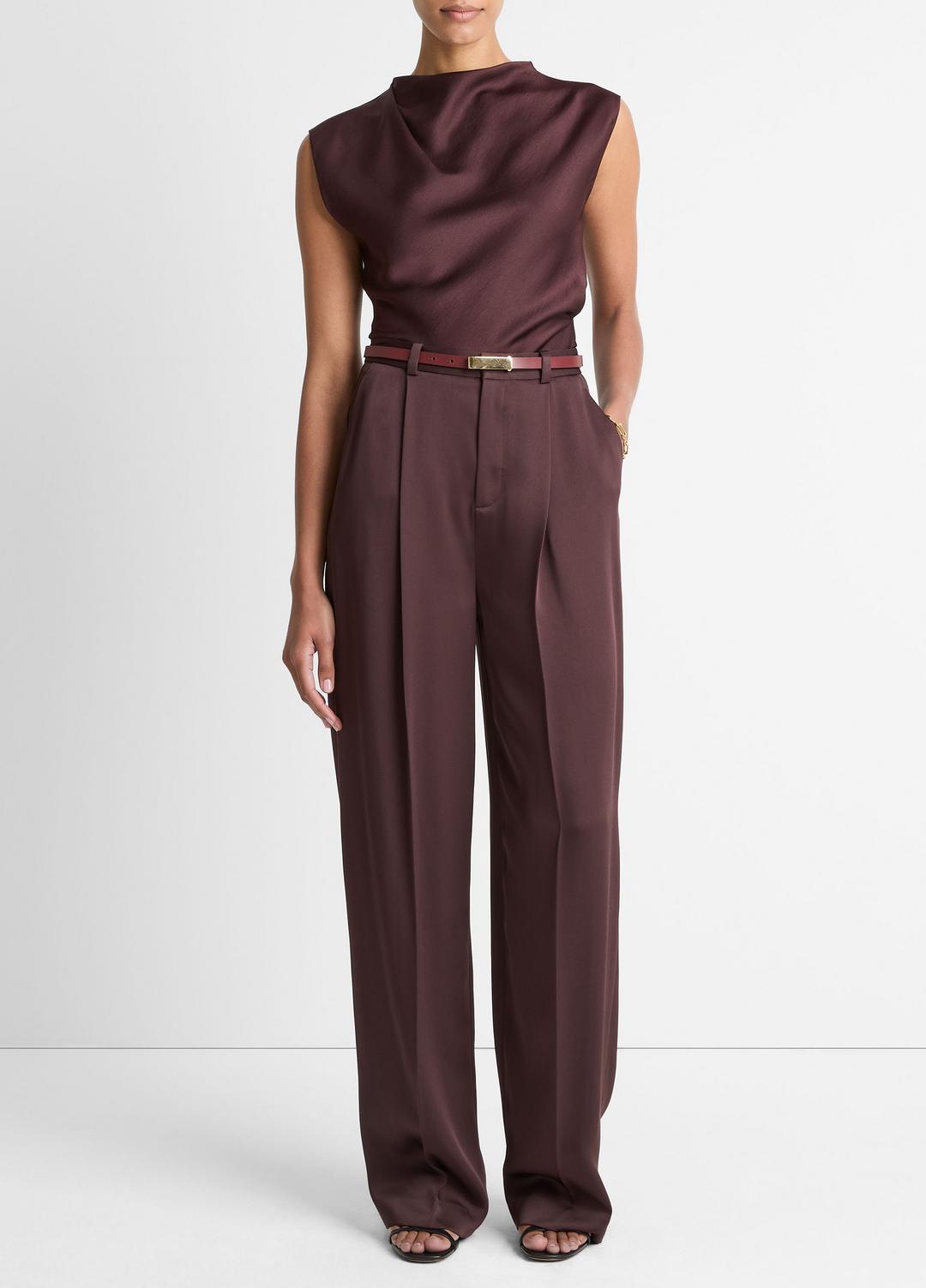 Satin Draped Cowl-Neck Top in Tank Tops - FIG