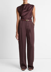 Satin Draped Cowl-Neck Top in Tank Tops - FIG