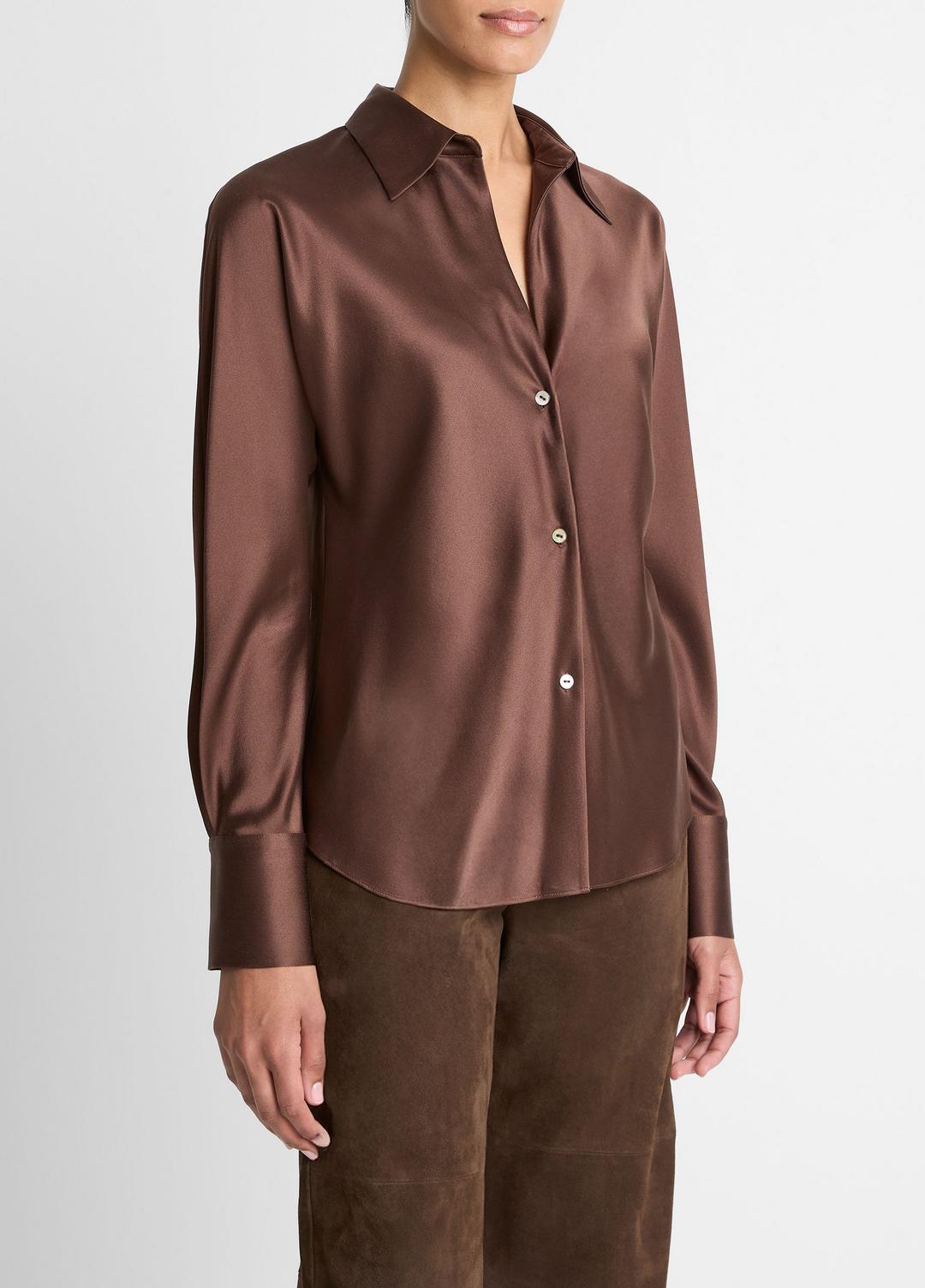 Silk Bias Long-Sleeve Blouse in Long Sleeve - ESPRESSO