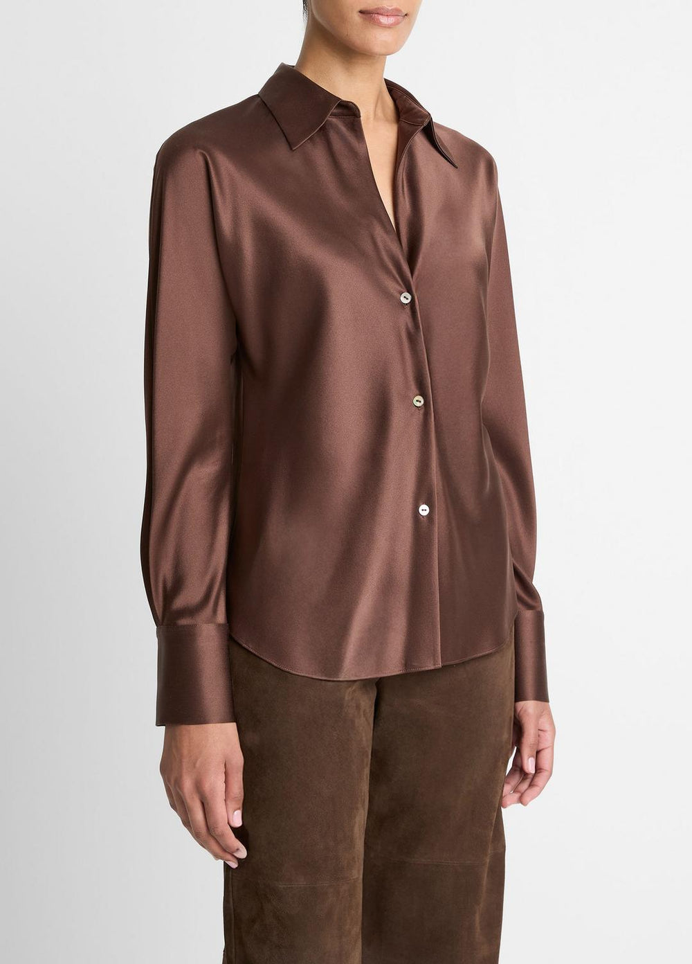 Silk Bias Long-Sleeve Blouse in Long Sleeve - ESPRESSO