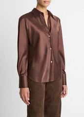 Silk Bias Long-Sleeve Blouse in Long Sleeve - ESPRESSO