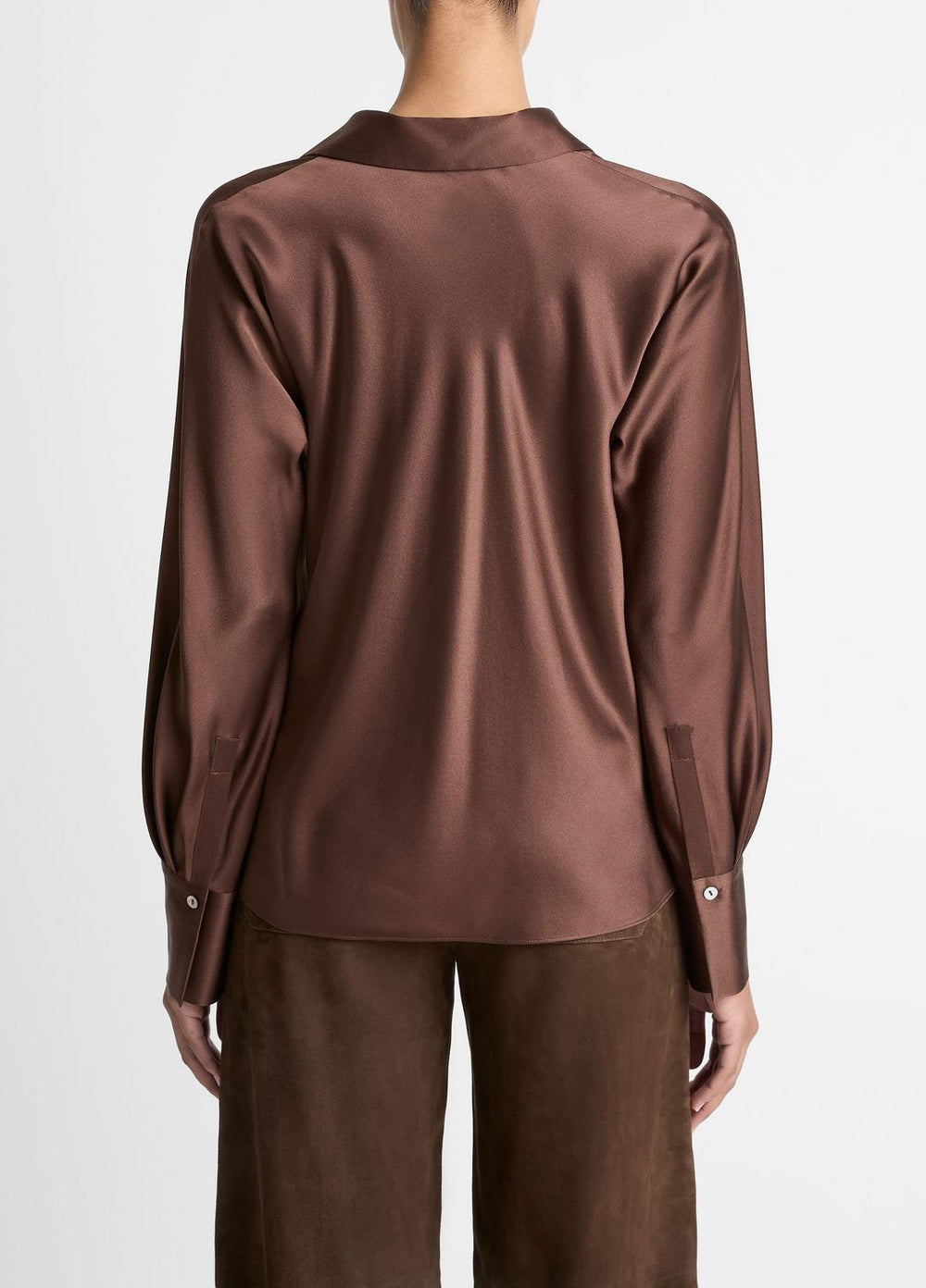 Silk Bias Long-Sleeve Blouse in Long Sleeve - ESPRESSO