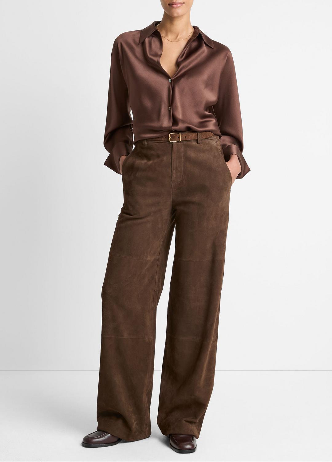 Silk Bias Long-Sleeve Blouse in Long Sleeve - ESPRESSO