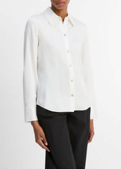 Silk-Blend Slim Button-Front Blouse in Long Sleeve - OFF WHITE