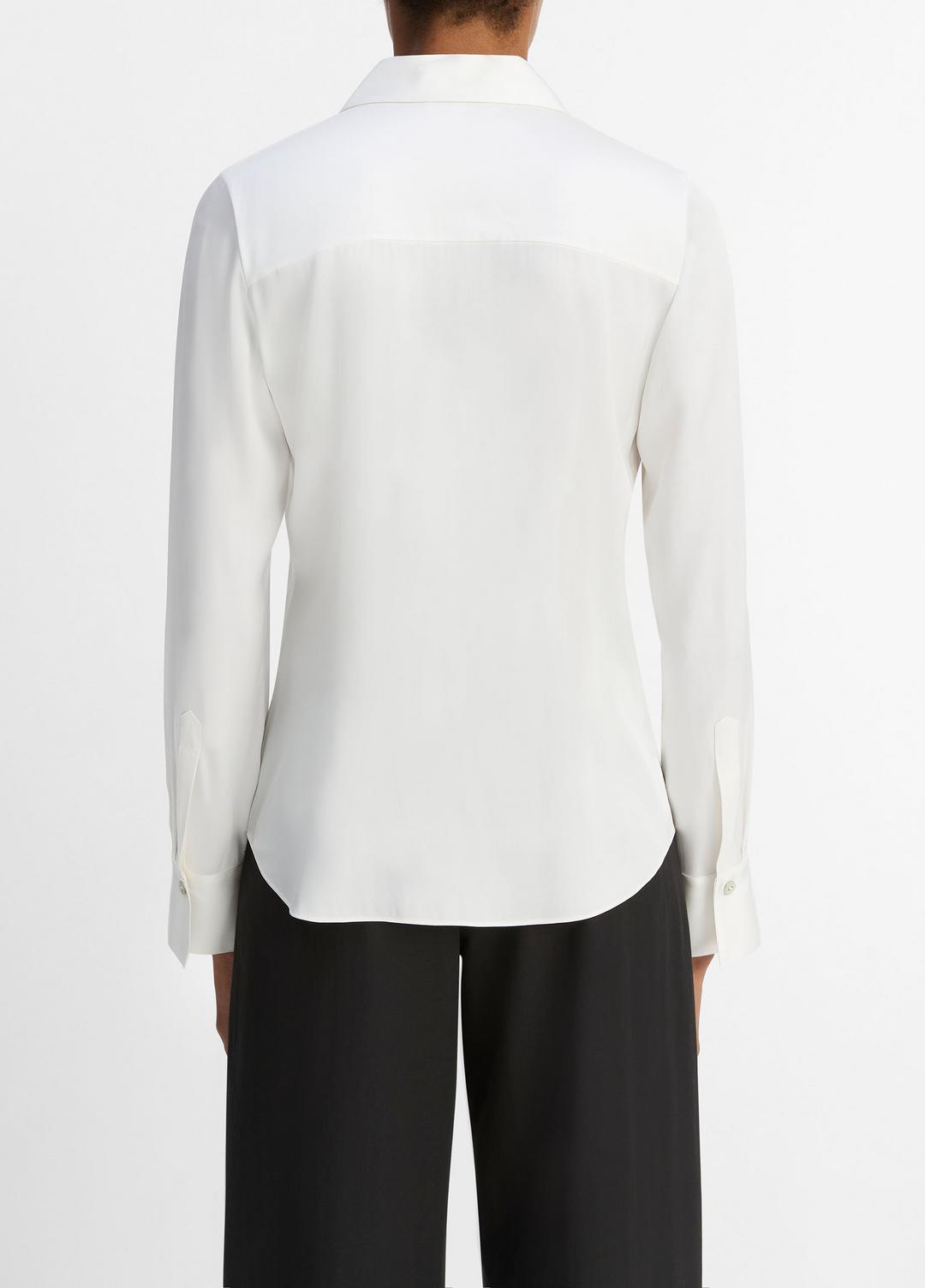 Silk-Blend Slim Button-Front Blouse in Long Sleeve - OFF WHITE