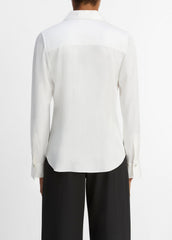 Silk-Blend Slim Button-Front Blouse in Long Sleeve - OFF WHITE