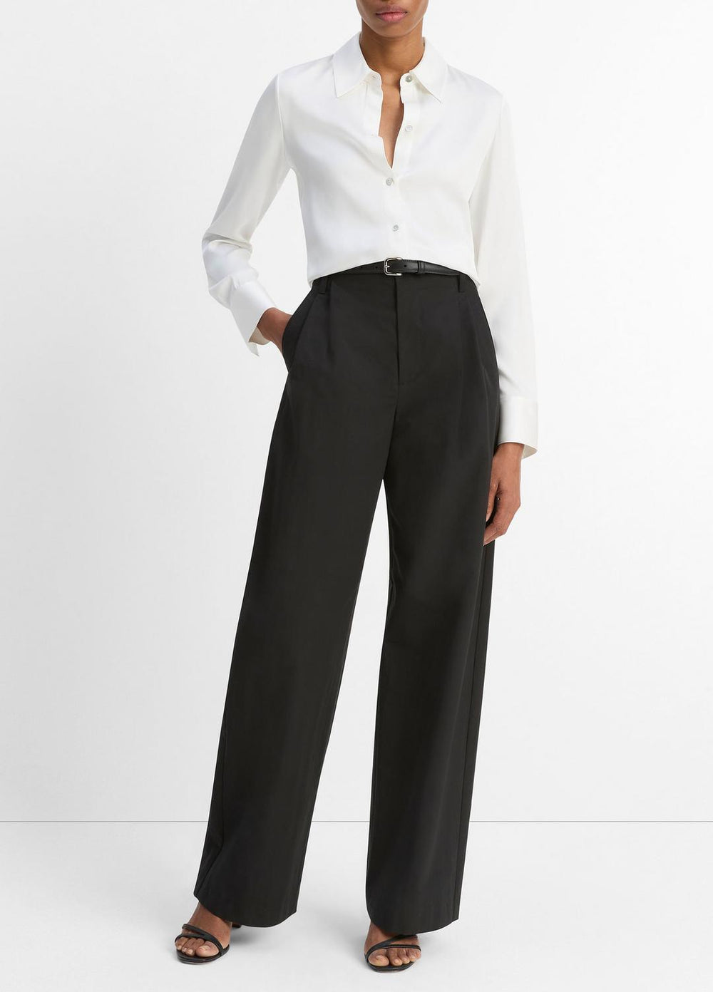 Silk-Blend Slim Button-Front Blouse in Long Sleeve - OFF WHITE