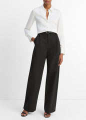 Silk-Blend Slim Button-Front Blouse in Long Sleeve - OFF WHITE