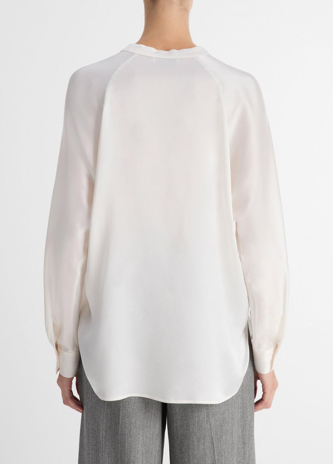 Silk Satin Band-Collar Blouse in Long Sleeve - OPTIC WHITE