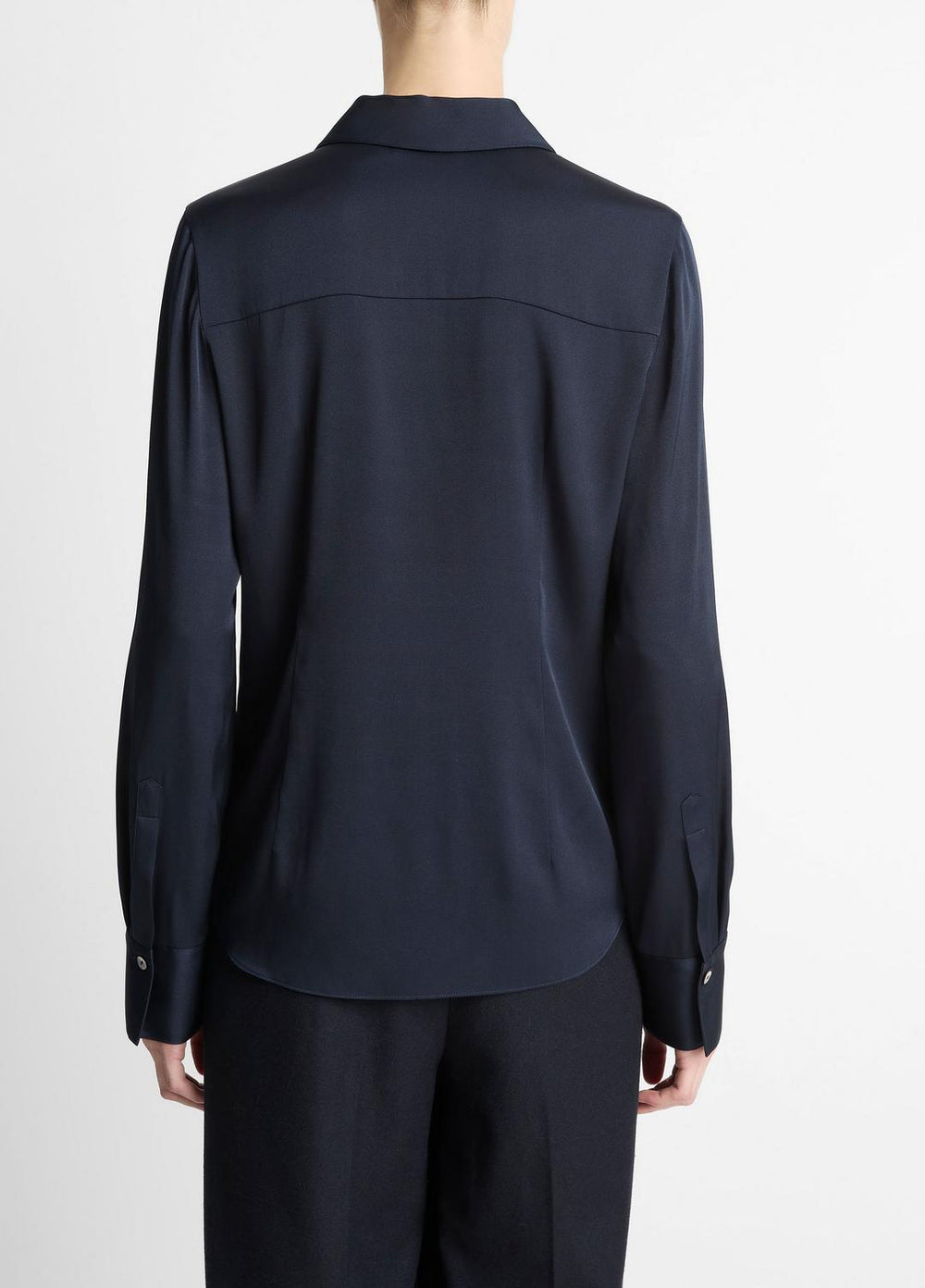 Silk-Blend Slim Button-Front Blouse in Long Sleeve - COASTAL BLUE