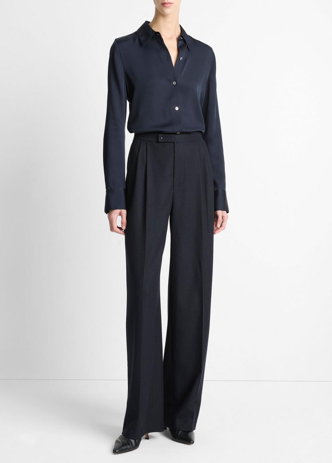 Silk-Blend Slim Button-Front Blouse in Long Sleeve - COASTAL BLUE