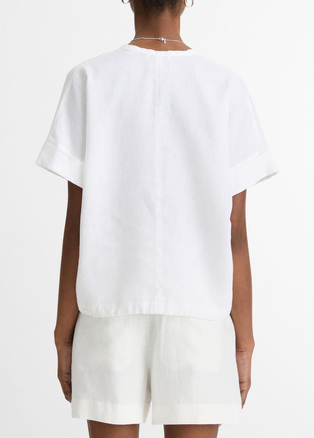 Linen Drawcord-Hem Blouse in Short Sleeve - OPTIC WHITE