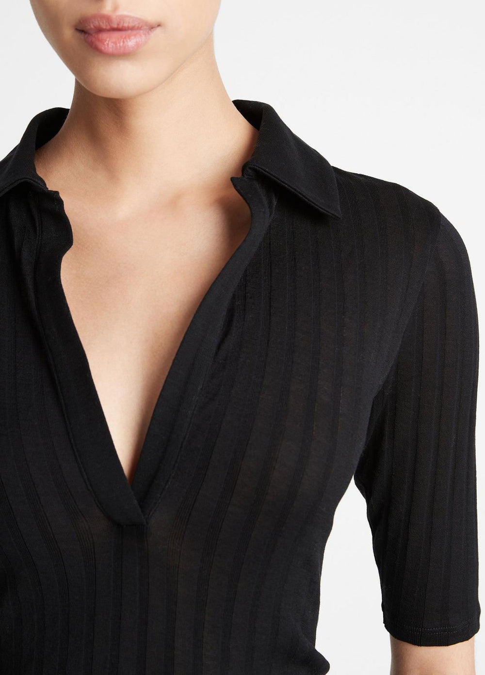 Cotton Elbow-Sleeve Polo Shirt in Short Sleeve - BLACK