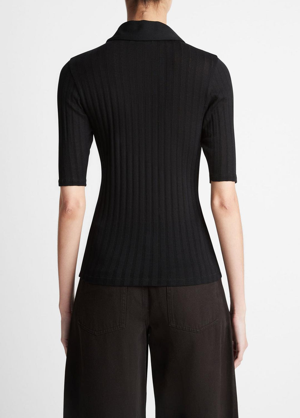 Cotton Elbow-Sleeve Polo Shirt in Short Sleeve - BLACK
