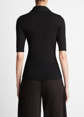 Cotton Elbow-Sleeve Polo Shirt in Short Sleeve - BLACK