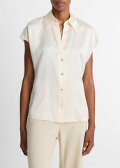 Silk Cap-Sleeve Ruched-Back Blouse in Short Sleeve - CHIFFON