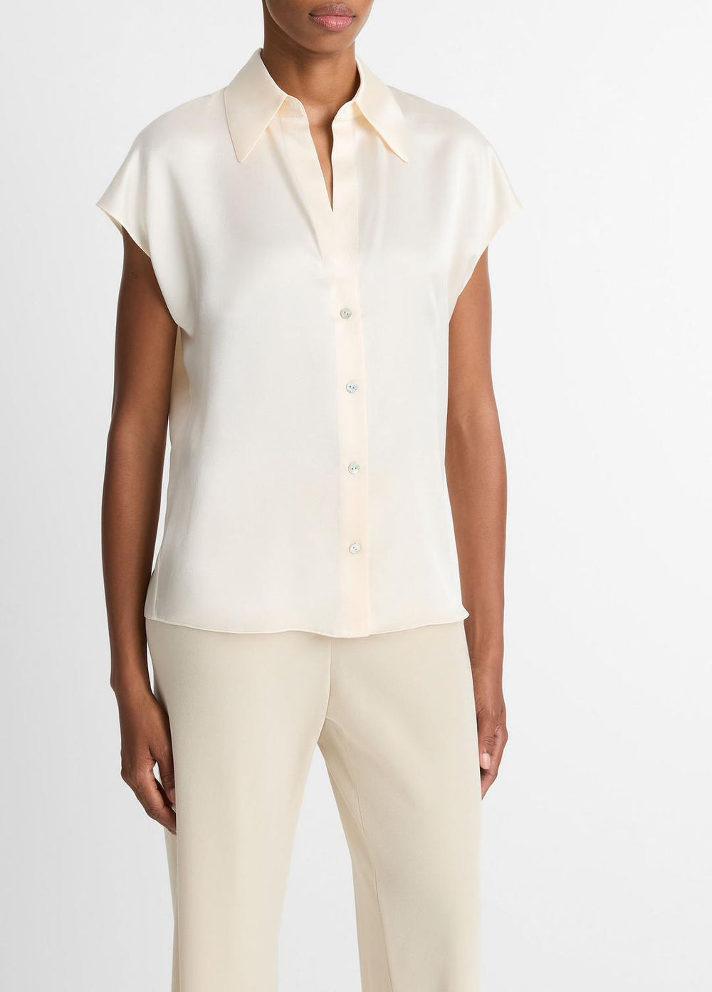 Silk Cap-Sleeve Ruched-Back Blouse in Short Sleeve - CHIFFON