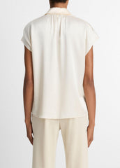 Silk Cap-Sleeve Ruched-Back Blouse in Short Sleeve - CHIFFON