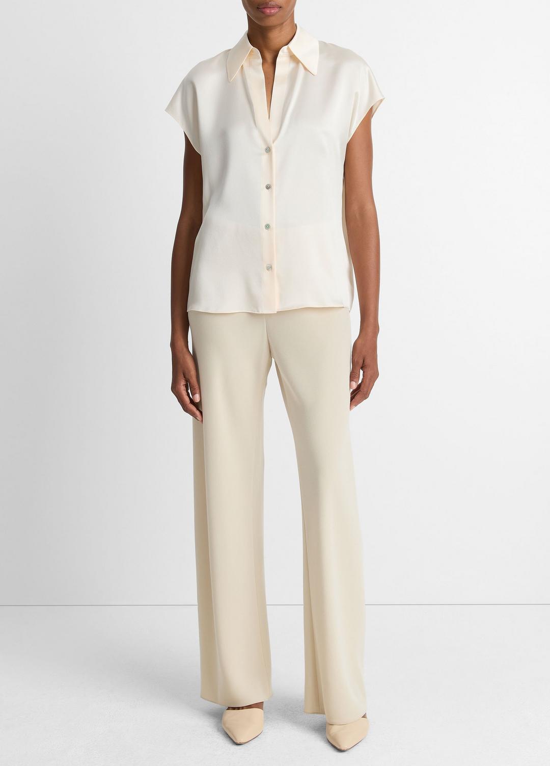 Silk Cap-Sleeve Ruched-Back Blouse in Short Sleeve - CHIFFON