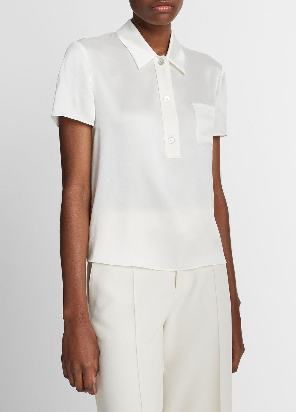 Silk Short-Sleeve Polo Shirt in Short Sleeve - OFF WHITE