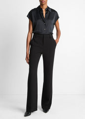 Silk Cap-Sleeve Ruched-Back Blouse in Short Sleeve - BLACK