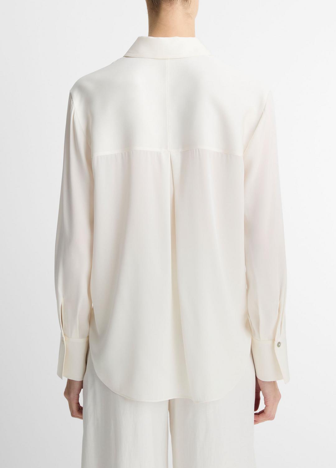 Stretch-Silk Button-Front Blouse in Long Sleeve - OFF WHITE