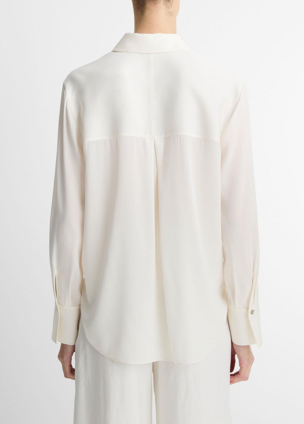 Stretch-Silk Button-Front Blouse in Long Sleeve - OFF WHITE