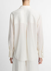 Stretch-Silk Button-Front Blouse in Long Sleeve - OFF WHITE