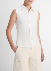 Sleeveless Button-Front Shirt in Short Sleeve - OFF WHITE