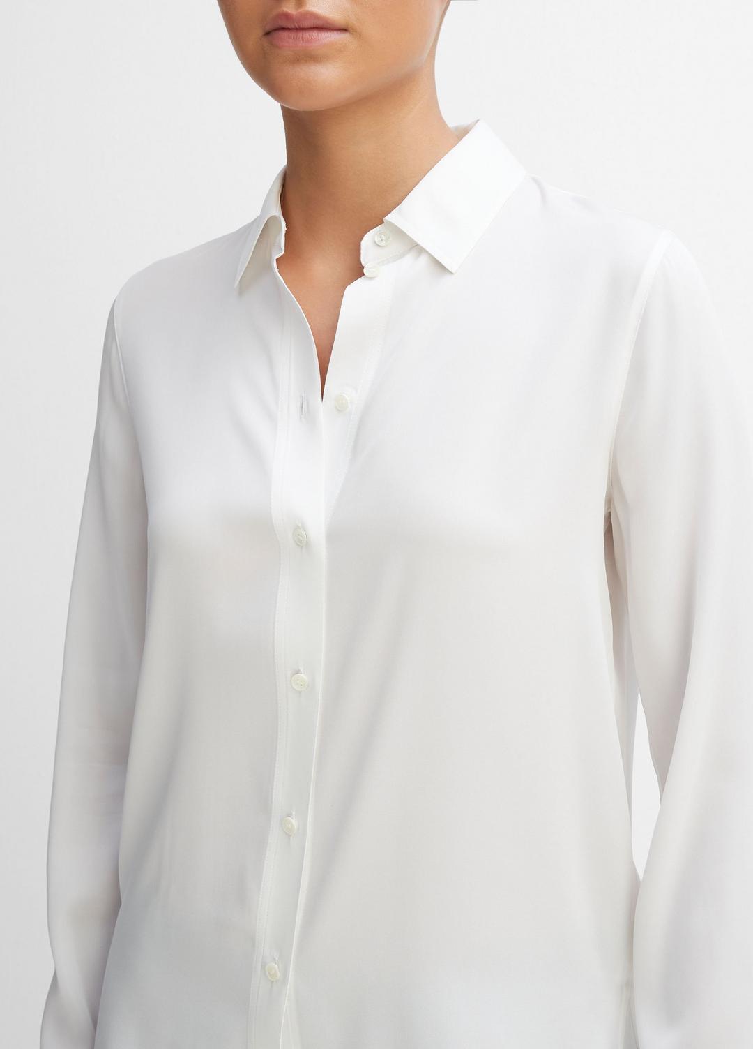 Slim Fitted Stretch-Silk Blouse in Long Sleeve - OPTIC WHITE