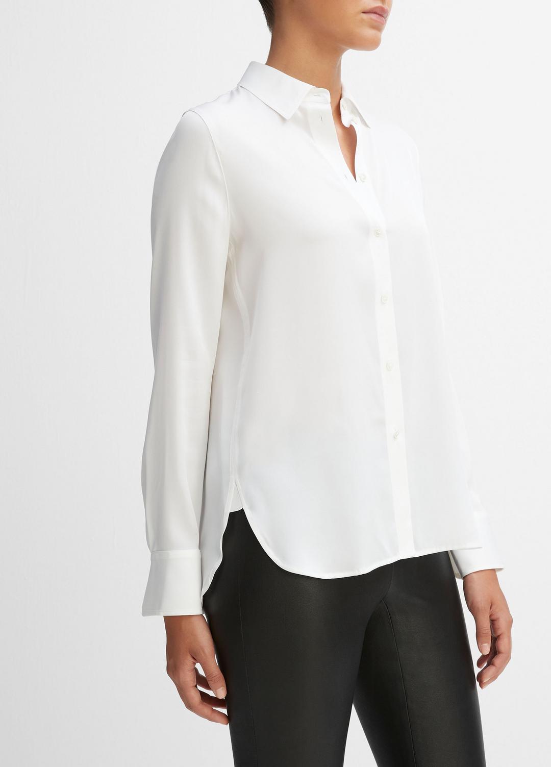 Slim Fitted Stretch-Silk Blouse in Long Sleeve - OPTIC WHITE