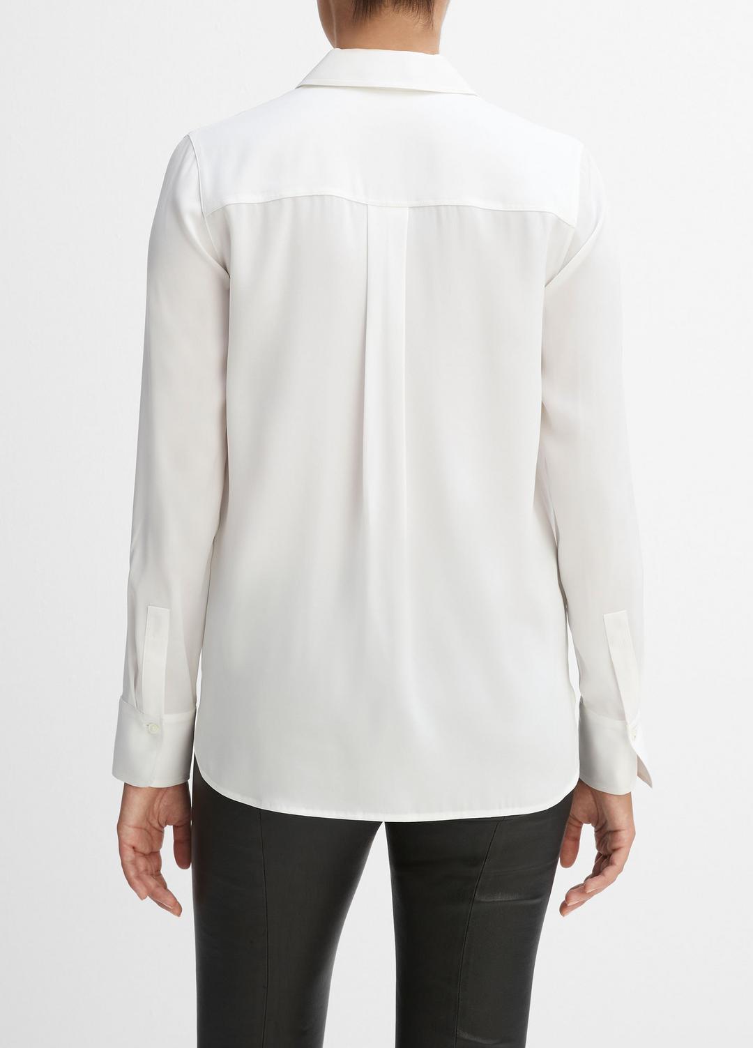 Slim Fitted Stretch-Silk Blouse in Long Sleeve - OPTIC WHITE