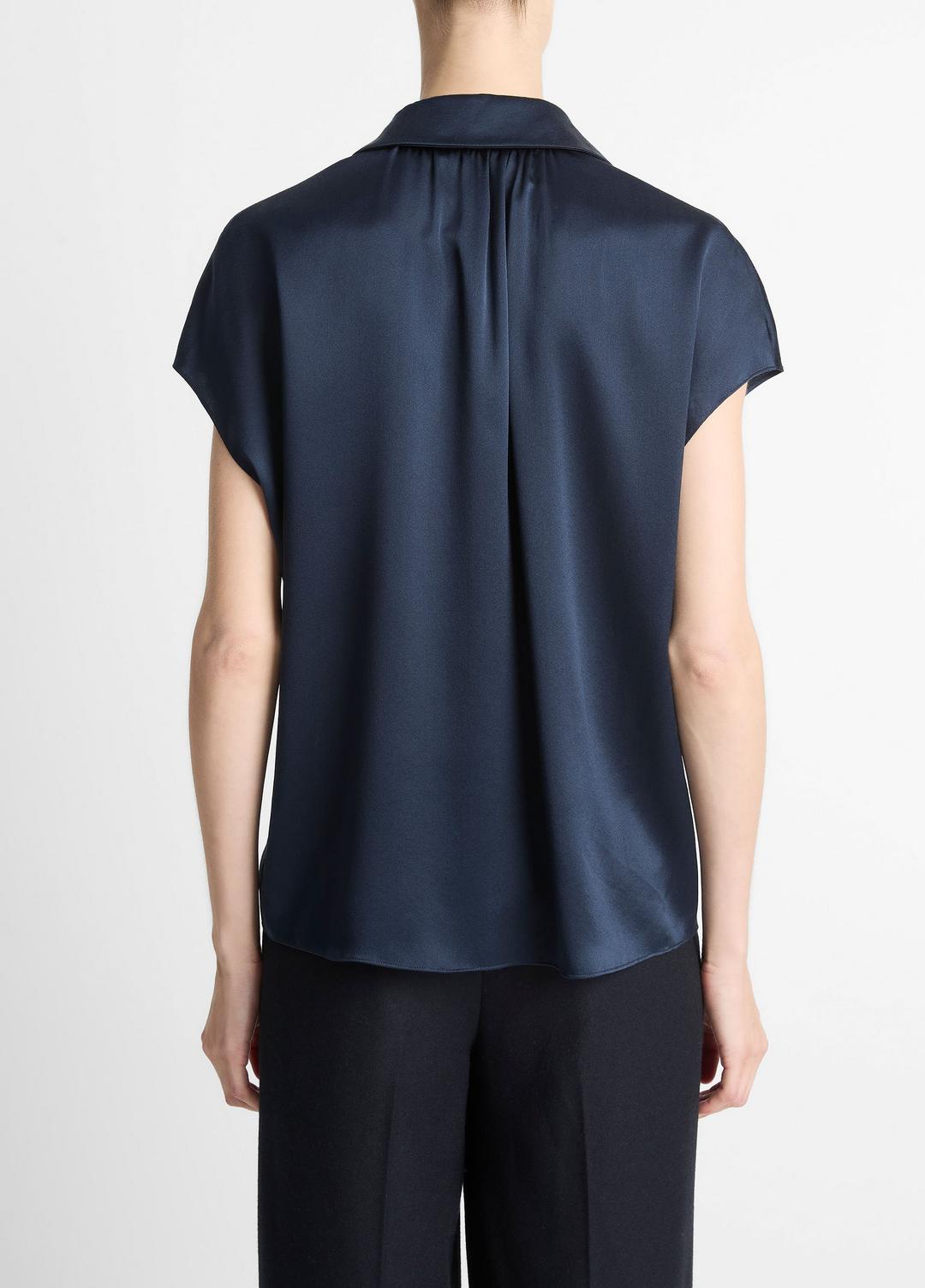 Silk Cap-Sleeve Ruched-Back Blouse in Short Sleeve - COASTAL BLUE