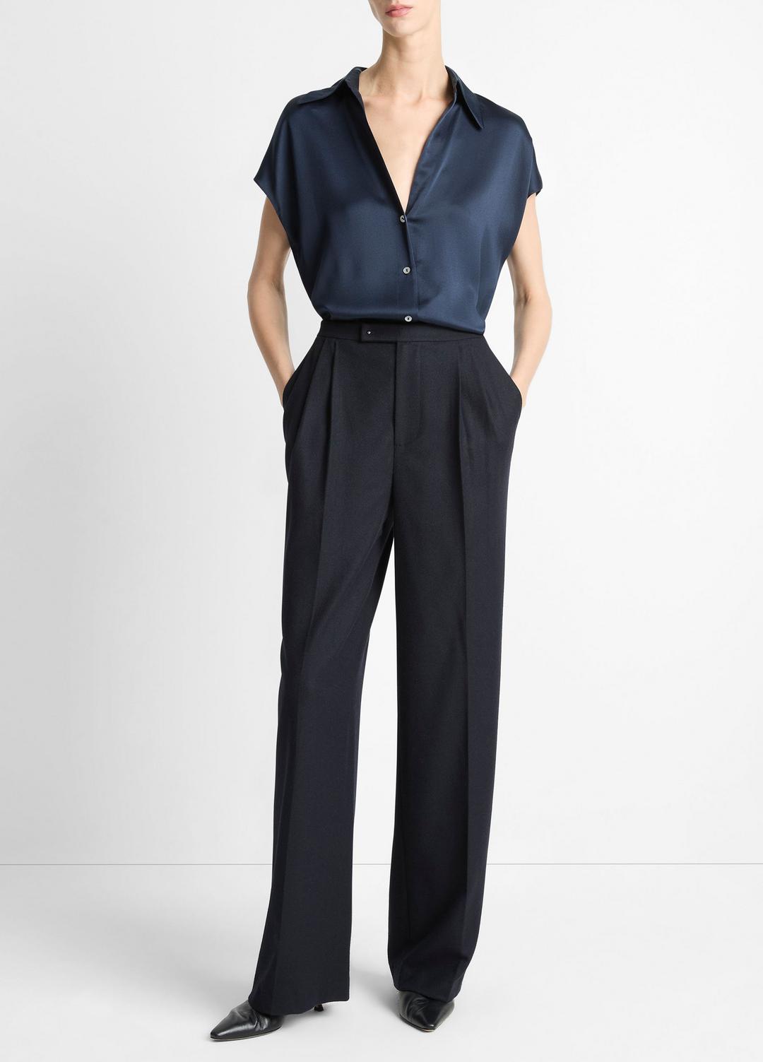 Silk Cap-Sleeve Ruched-Back Blouse in Short Sleeve - COASTAL BLUE