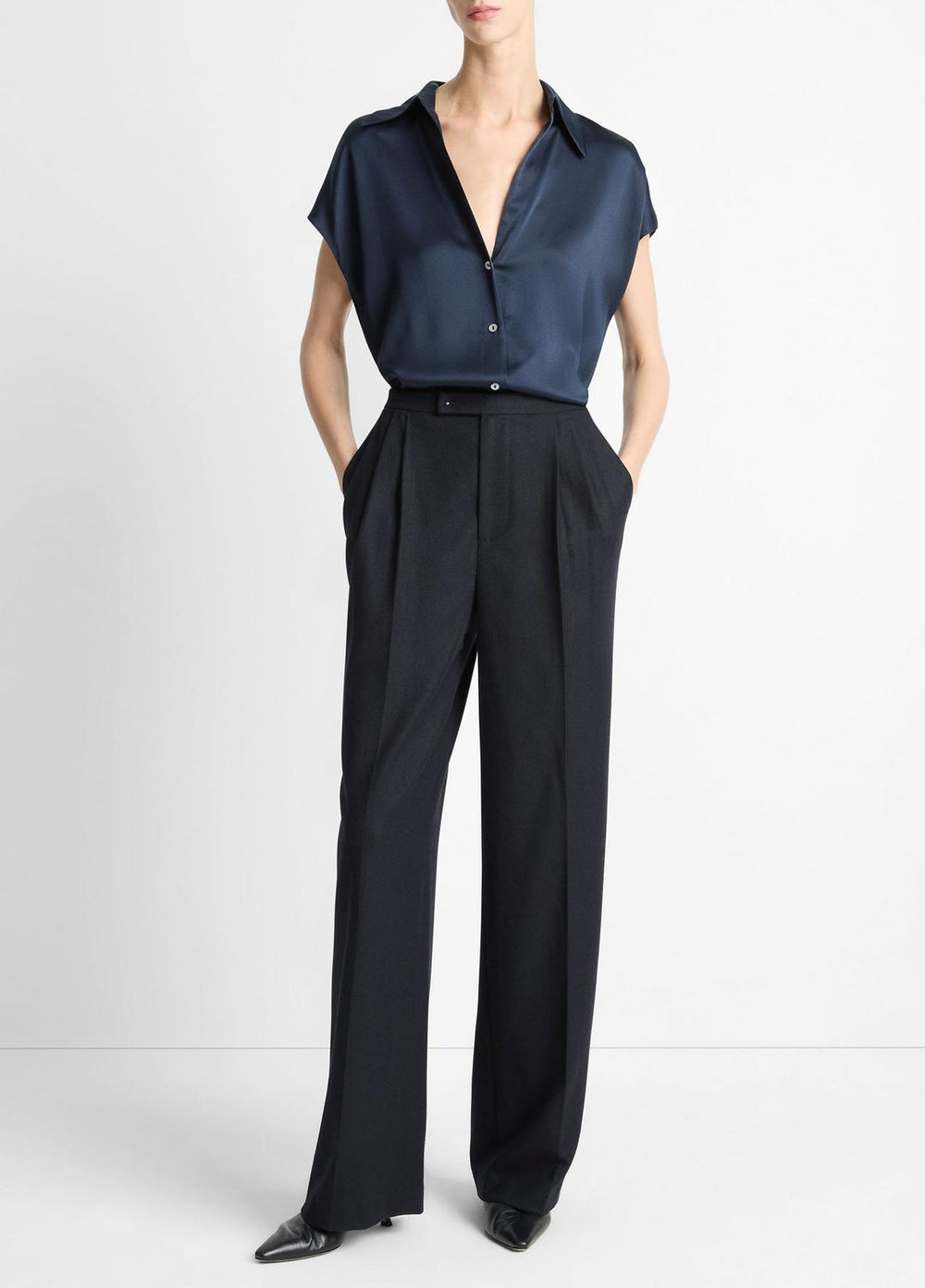 Silk Cap-Sleeve Ruched-Back Blouse in Short Sleeve - COASTAL BLUE