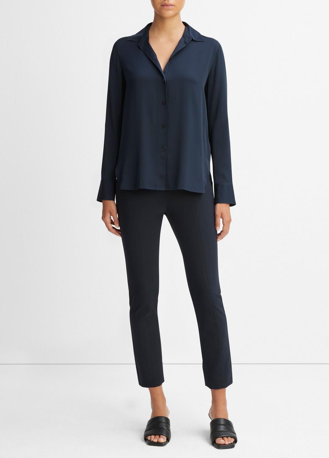 Slim Fitted Stretch-Silk Blouse in Long Sleeve - COASTAL BLUE