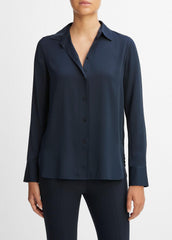 Slim Fitted Stretch-Silk Blouse in Long Sleeve - COASTAL BLUE