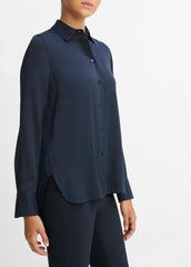Slim Fitted Stretch-Silk Blouse in Long Sleeve - COASTAL BLUE