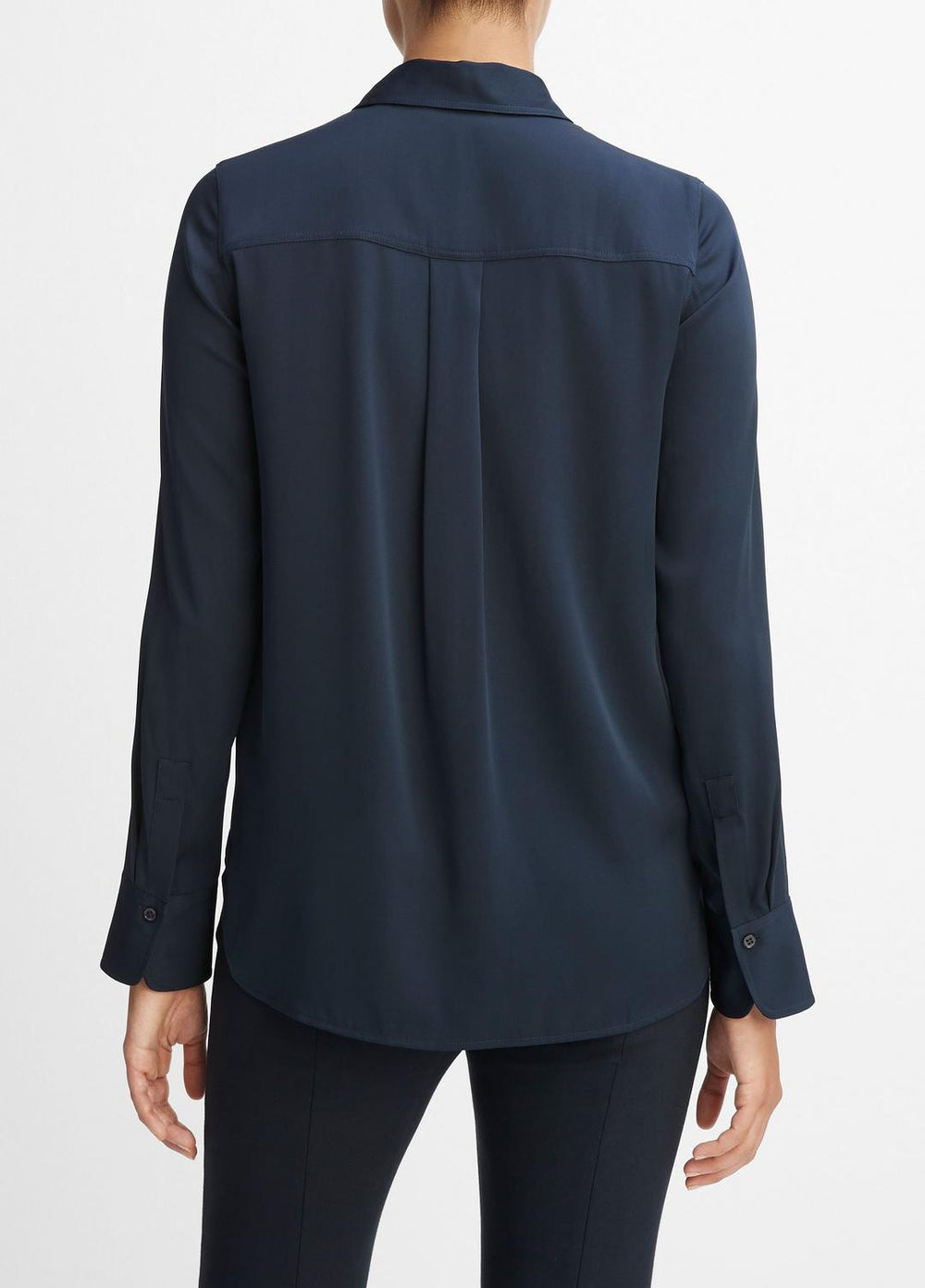 Slim Fitted Stretch-Silk Blouse in Long Sleeve - COASTAL BLUE