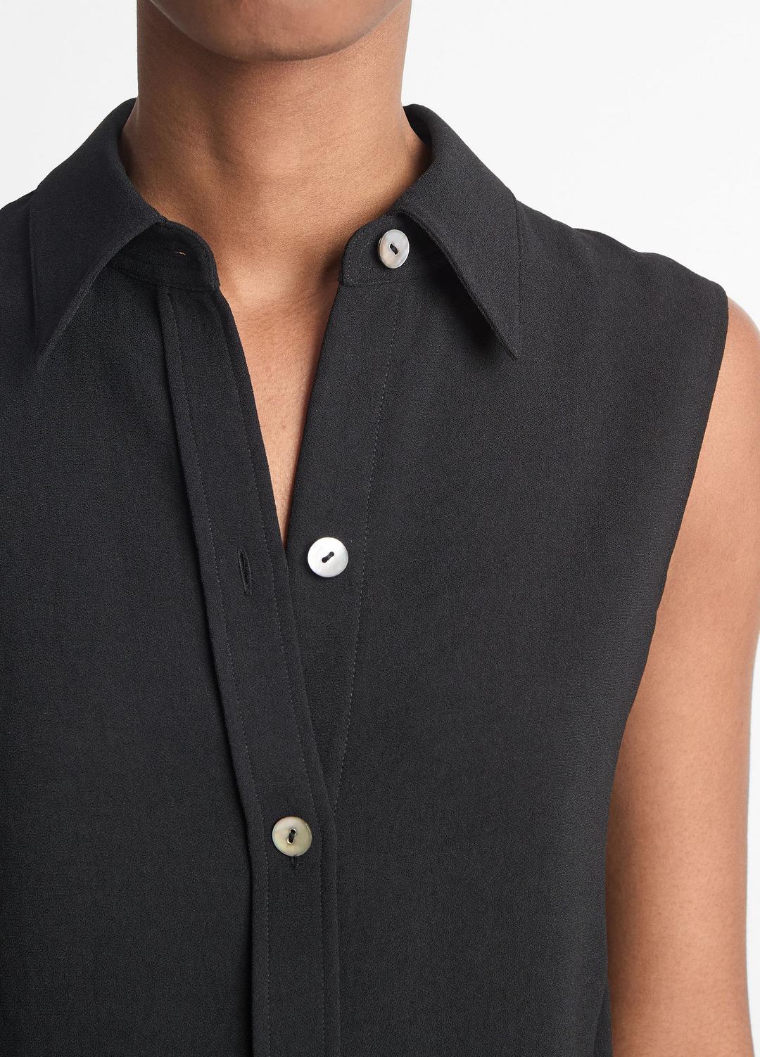 Sleeveless Button-Front Shirt in Short Sleeve - BLACK